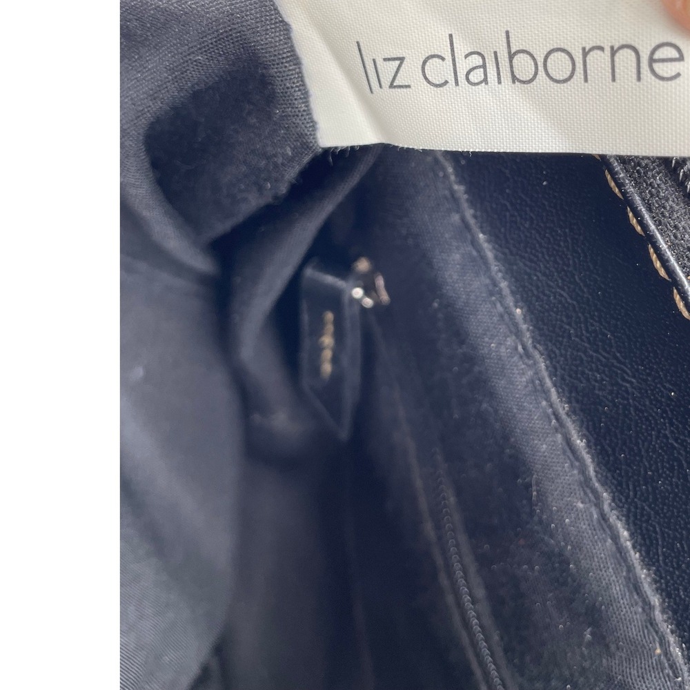 Liz Claiborne Black Faux Leather Shoulder Bag Contrast Stitching - Picture 9 of 10